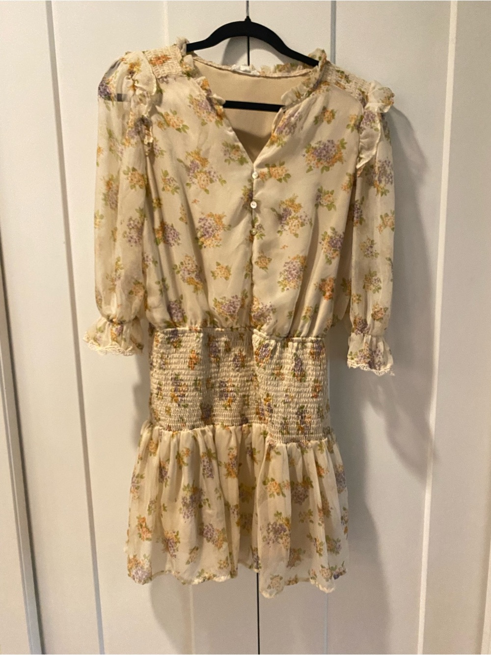 Blu Pepper Cream Floral Ruffle Mini Dress
